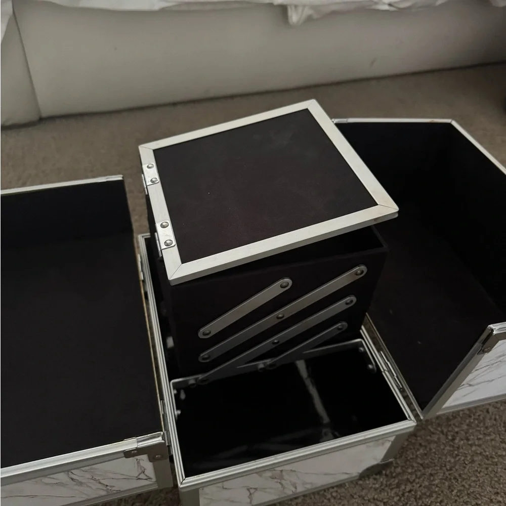 Travel Marble Design Storage Box with Silver Accents